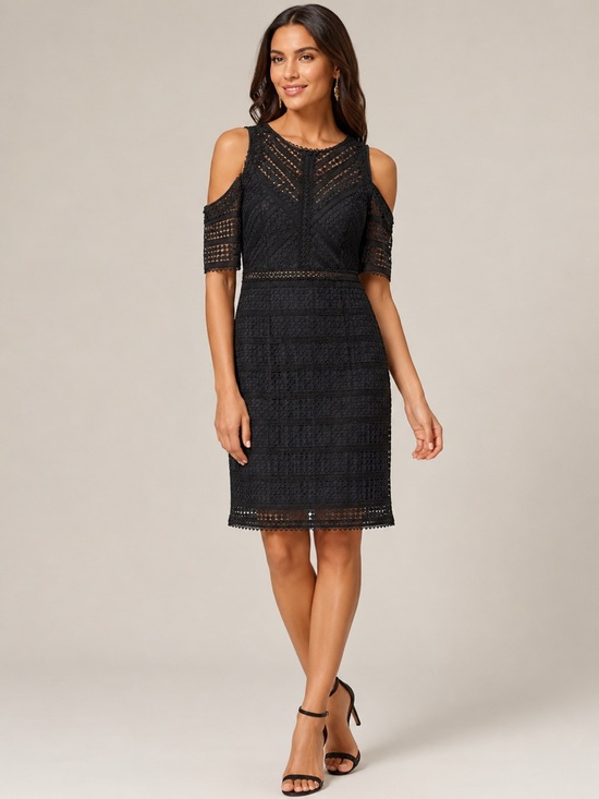 Adelyn Rae Dresses & Skirts - Adelyn Rae Cold-Shoulder Lace Midi Dress